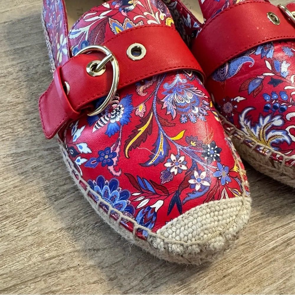 Talbots Izzy Buckle Napa Leather Floral Espadrilles – Size 7M